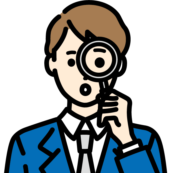 ルーペを持っているビジネスマン（男）のイラスト

