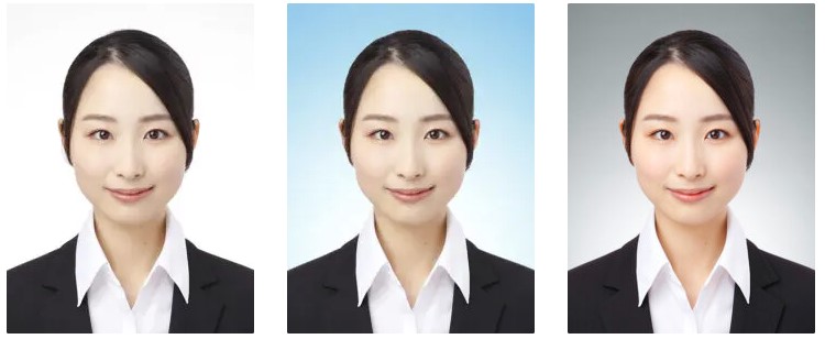 白・青・グレー背景の就活証明写真