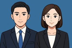 身だしなみと表情を整えた男女の履歴書写真イメージイラスト